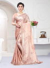 Peach Colour Latest Designer heavy Party And Wedding Wear Digital Foil Print Heavy Siroski Hot Fix Stone Work folder Piping Saree Collection 2873